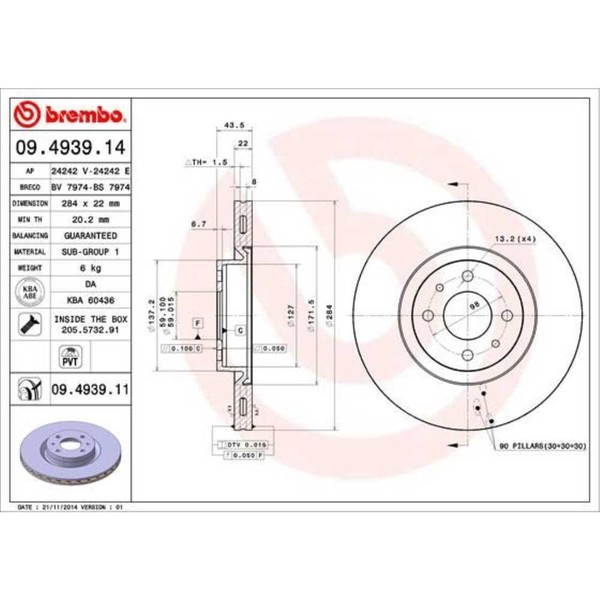 Brembo 2X Bremsscheibe Vorne 284 InnenbelüFtet FüR Fiat Bravo II 198-image
