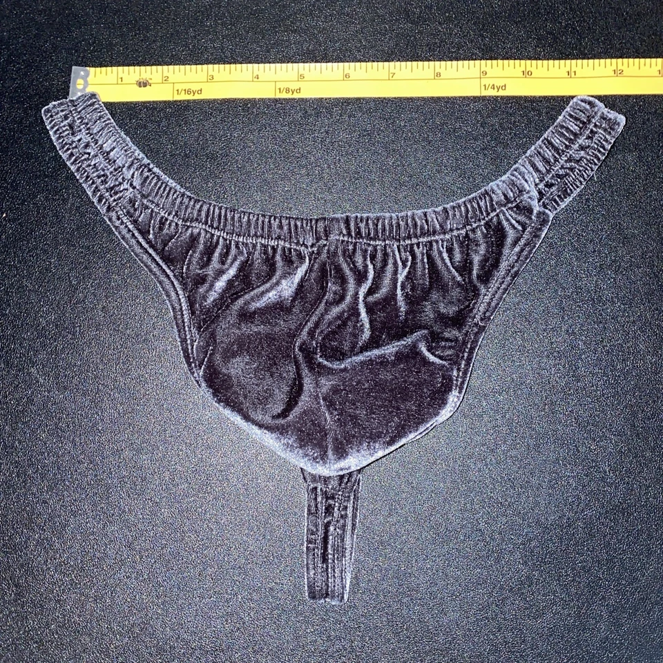 Vintage Intimo Soft Crushed Velvet Charcoal Grey Pouch Thong Size Small - Image 4 of 4