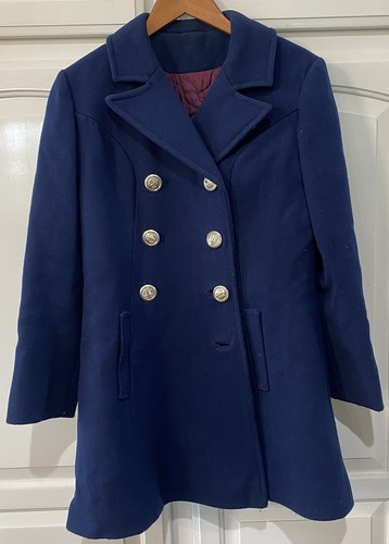 Vintage Women's Country Pacer Navy Pea Coat with Silver Anchor Buttons - 第 1/10 張圖片