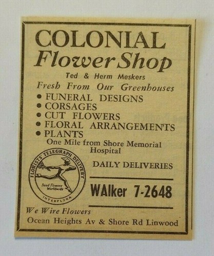 1959 Colonial Flower Shop Advertisement Linwood, New Jersey - 第 1/1 張圖片