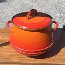 Descoware FE 3 Cast Iron Enamel Stockpot 3 qt Orange/Red w/ Lid Belgium