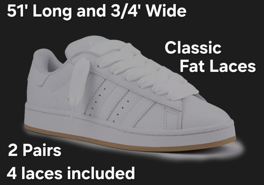 2 PAIRS of WHITE Wide Thick Fat Laces for Shoes and Sneakers Converse Adidas New