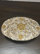 Crumrine Vintage El Arturo Bronze Ornate Gold Silver Western Belt Buckle