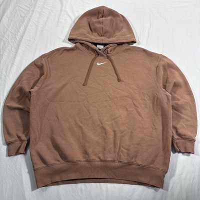 Nike Center Swoosh Hoodie Pullover Light Brown Medium Distressed