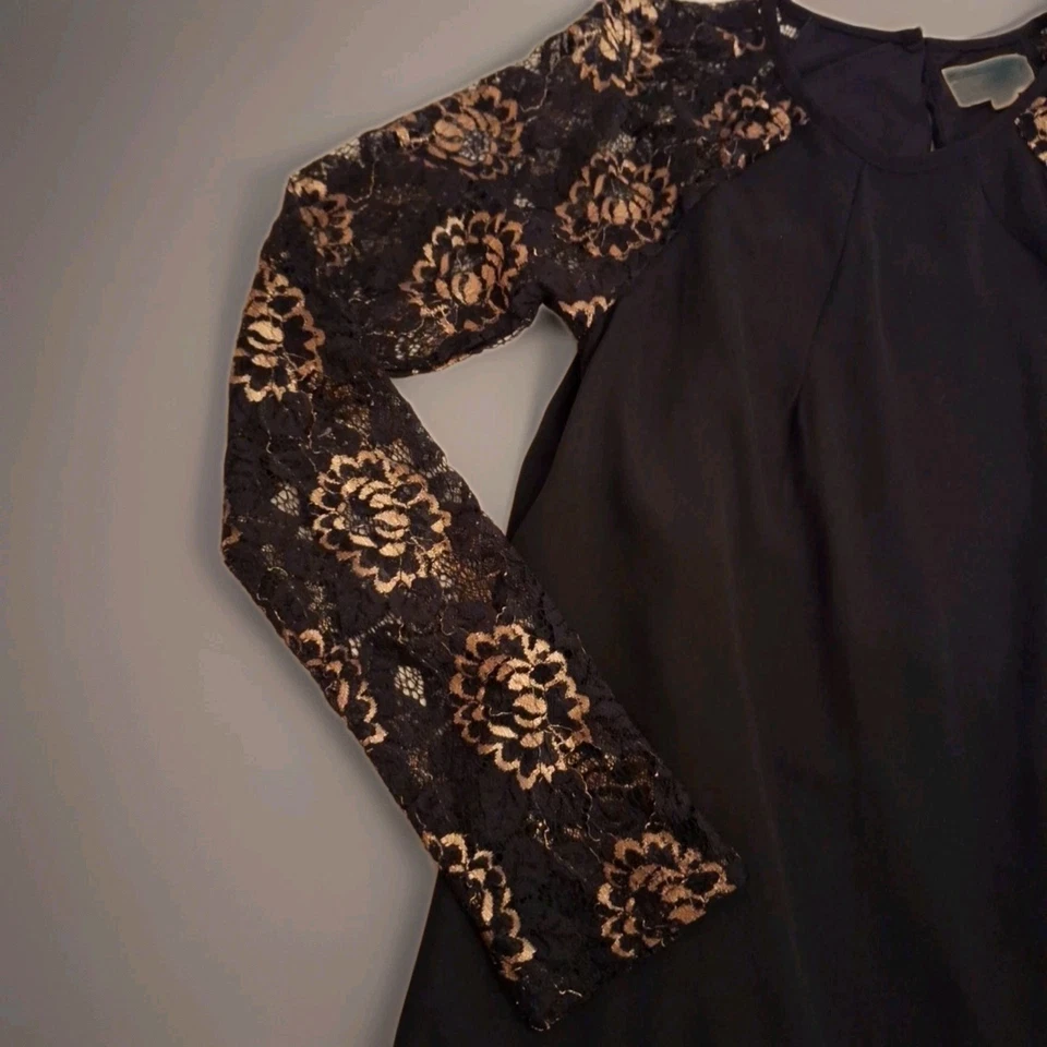 Minivestido Everly Negro Bronce Mangas de Encaje Mujer Pequeño Gothica Bruja Hada Oscura Foto 2 de 4