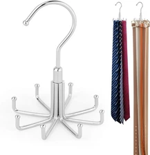 ZEDODIER Tie Hanger for Closet, Rotatable Tie Organizer for Men with 8 Hooks, He