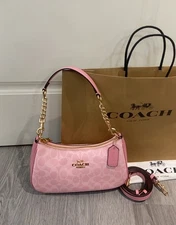 COACH CV933 Teri Signature Leather Shoulder Bag Pink - NEW