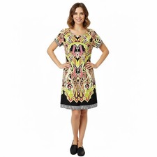Madison Mini Dress Multicolor Paisley Print Ruched Sleeve Boho Vibrant BOHO