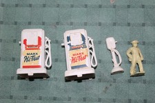 2 Marx Hi-Test Service Center Gas Station Pumps, Air, Figure Vintage 1950s.