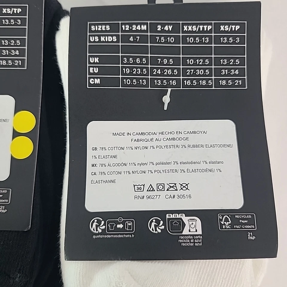 NUEVO CON ETIQUETAS Vans Niños Calcetines Clásicos Crew Paquete de DOS, 3 Blancos y Negros Talla 13.5-3 Foto 4 de 4