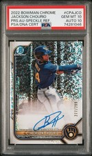 2022 Bowman Chrome Prospect Auto Speckle /299 Jackson Chourio Dual PSA GEM MT 10