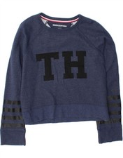 TOMMY HILFIGER Womens Crop Sweatshirt Jumper UK 14 Medium Navy Blue CT15