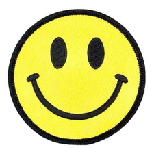Smiley Face Patch 3x3 Inch Yellow Black Embroidered Iron On Sew On
