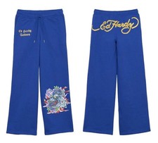 Ed Hardy Tattoos Sweatpants Joggers Womens S Pale Blue Tiger Lotus Love Fleece