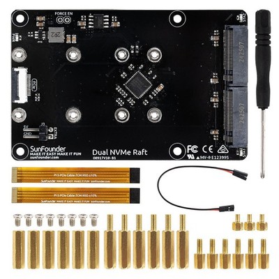 SunFounder Dual NVMe Raft für Raspberry Pi 5, PCIe Gen 2.0, 2x M-Key SSD, RAID