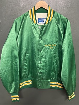 Vintage Champion Notre Dame Fighting Irish Satin Varsity Jacket Men Large Green