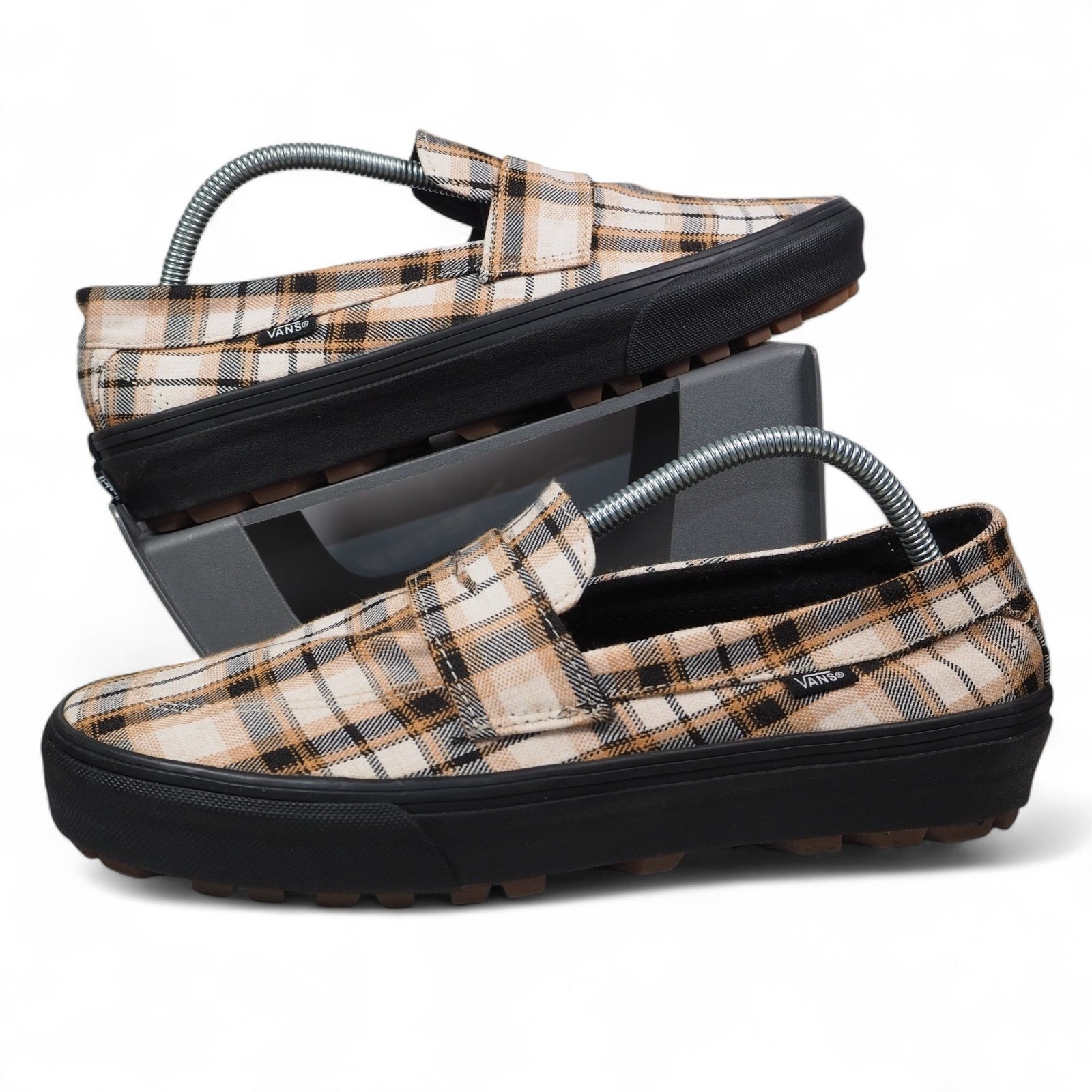 Vans Plaid Khaki Chunky Slip-On Loafers Men 10.5 Women 12-image