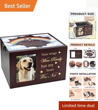 Large Wooden Pet Memorial Urn Photo Box for Dog Cat Ashes