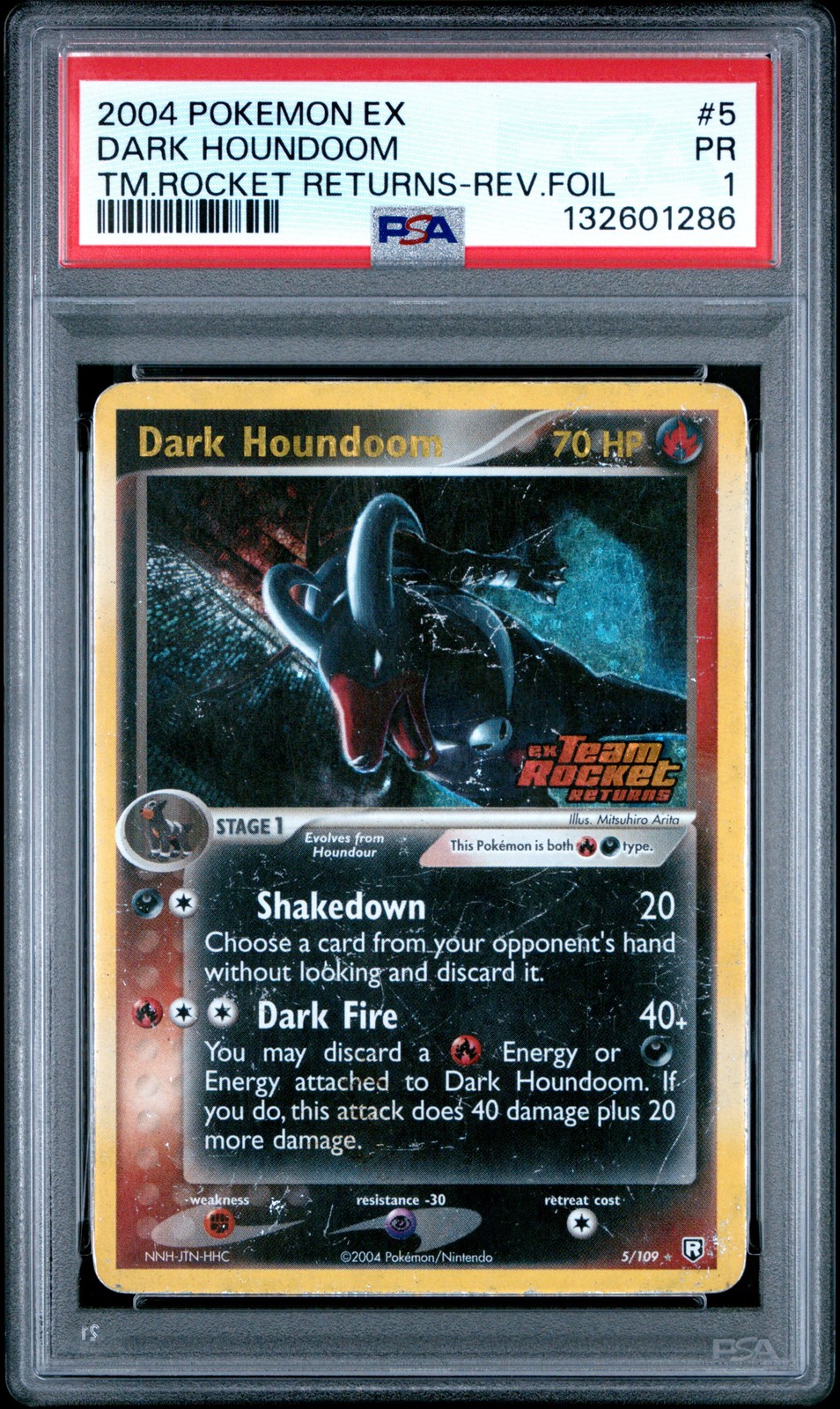 2004 POKEMON EX TEAM ROCKET RETURNS #5 DARK HOUNDOOM-REVERSE FOIL PSA 1