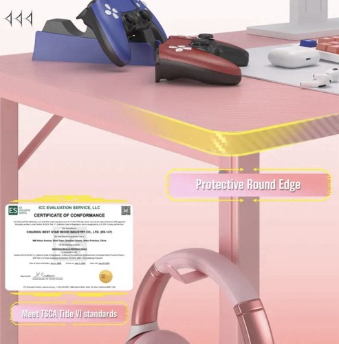 L Shaped Gaming Desk with Power Outlets Corner Computer Desk 110x80CM-pink 🚚💨 - Picture 8 of 8