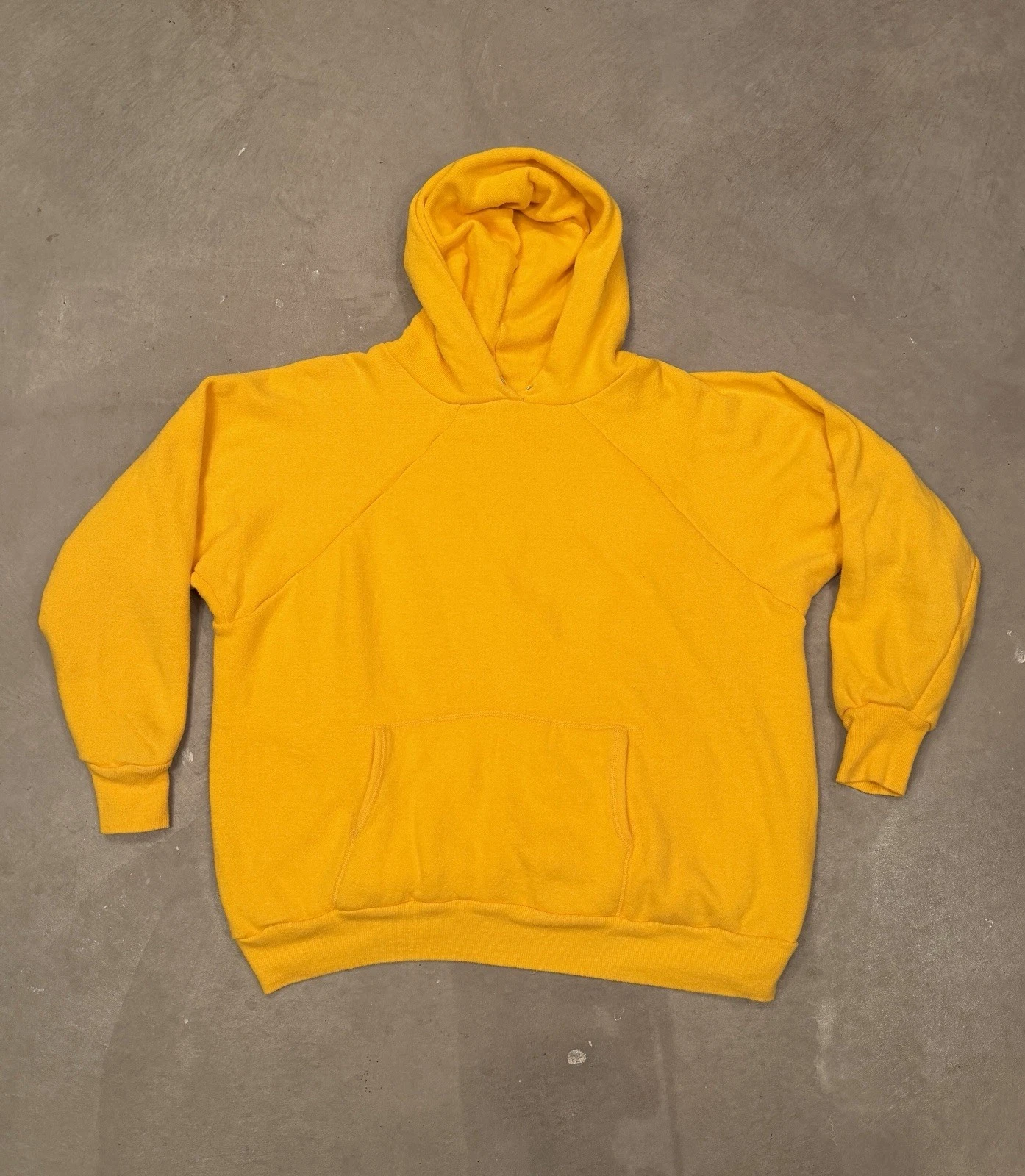 Vintage 70s Thermal Waffle Lined Hoodie Pullover Size XL Yellow Gold 1970s Rare