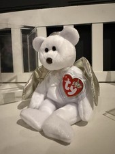 Ty Beanie Babies Halo II Angel Bear 2000 Retired White Gold Wings Brown Nose