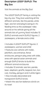 2012 LEGO Duplo Set 6157 BIG ZOO Complete Set Animals & People 147 pcs Ages 2-5