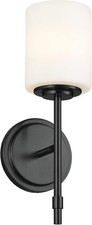 Kichler Ali 1 Light Wall Sconce in Black w/ Satin Etched Glass Shade 52140BK