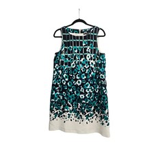 Adrianna Papell Blue Teal Floral Shift Dress 10 Career Wedding Guest Preppy