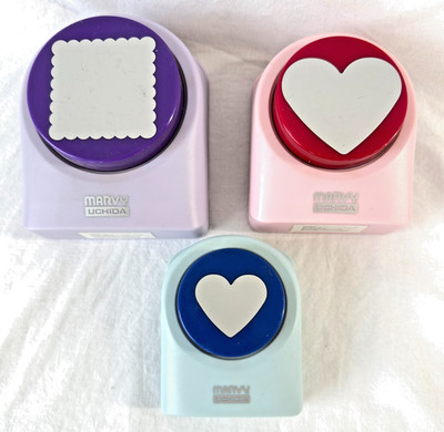 MARVY UCHINDA Scrapbooking Paper Punch Tool Crafts 2 Hearts 1 Square Scalloped
