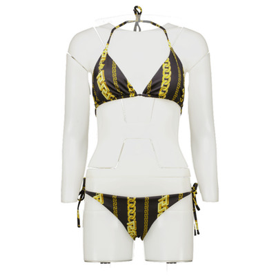 Versace schwarz. Bikini-Set Unterteil Gold Kettenmuster Größe UK M / Oberteil Größe UK XL