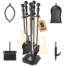 Durable 5-Piece Indoor & Outdoor Wrought Iron Fire Tool Set - 31 Inches Tall