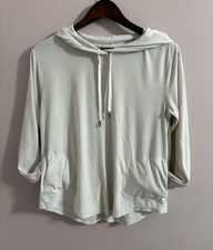 Old Navy Active Hoodie Women s S White Rayon Jersey Pullover Drawstring Pockets