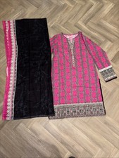 Original Gul Ahmed Kurta And Dupatta Corduroy Kurta Pink And Black Cotton Net