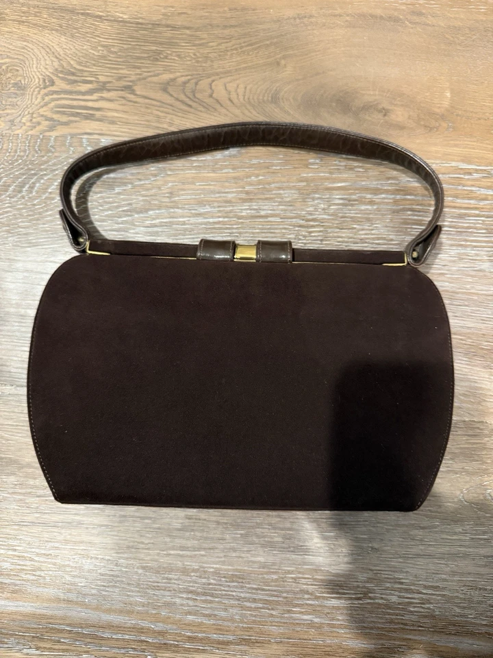 Vintage Chic De Paris Small Brown Suede Shoulder Hand Bag Made In France  - Image 2 of 4