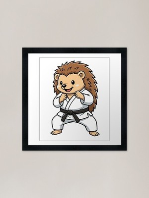 Niedlicher Karate Igel Sensei schwarz B gerahmtes Wandbild Poster Leinwanddruck Bild