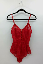 VTG Victoria Secret Bodysuit M Red GOLD LABEL Teddy Snap Crotch