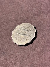 1966 Bahamas 10 Cents Two Bonefish Scalloped Coin First Year Issue AU Luster