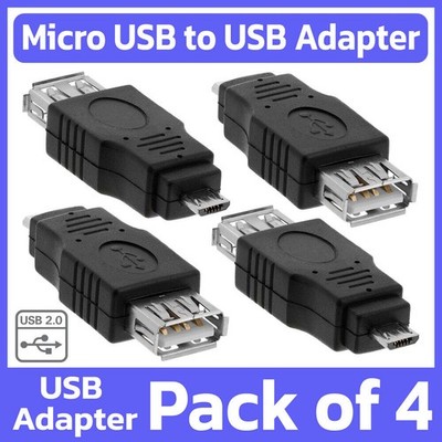 4 Pack Micro USB to USB Adapter USB 2.0 Type-A to Type-B OTG Connector Converter