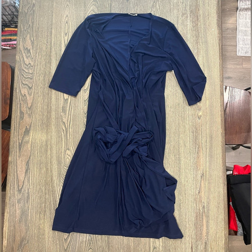 Nuevo con etiquetas Vestido Kiyonna Miranda Envolvente con Volantes Midi Manga Corta Acampanada Azul Marino Talla 2X - Imagen 1 de 10