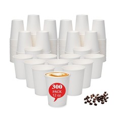 12 oz Paper Cups Disposable 300 Count - Bulk White Coffee Cups for Hot  Cold...
