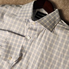Bonobos Dress Shirt Men 17 35 Blue White Plaid Tailored Fit Long Sleve Button Up