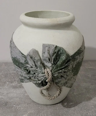 Vase Pot en Terre Cuite Avec Noeud Vert Et Corde Hauteur 25cm Diamètre 19cm - Photo 1/4