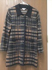 Pendleton gray plaid cardigan pockets buttons 100 wool knit, sz PS