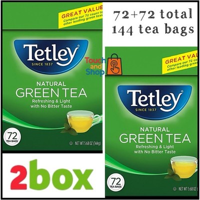 Tetley Natural Green Tea 2 Box Total 144 Bags Refreshing & light NWT 144g EA