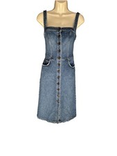Reformation Camille Size 0 Blue Distressed Denim Button Front Midi Dress
