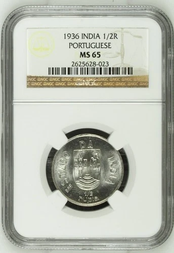 1936 INDIA PORTUGUESE 1/2R MS-65 NGC Graded