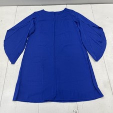 SHEIN Dress Womens XL Cobalt Blue Split Sleeve Shift A-Line Scoop Neck Polyester