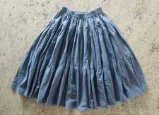 Vintage Blue Denim Gathered Tiered Elastic Waist Midi Skirt Small Handmade