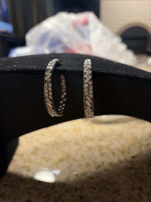 Earrings Large Gunmetal Hoops Gem Silver Round Sparkle Stud Back Rhinestones